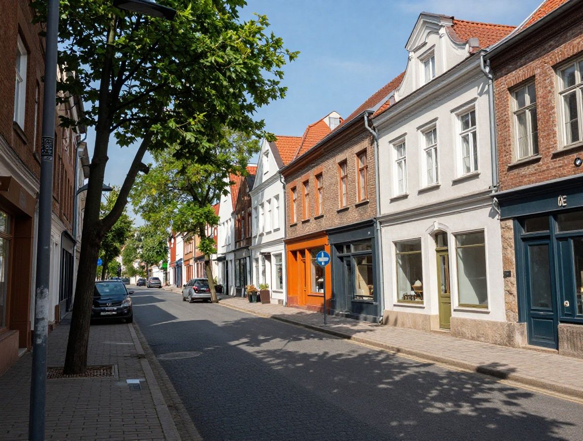 Widok z lotu ptaka na ruchliwą ulicę miejską o zmierzchu, świetlne ślady samochodów, abstrakcyjny obraz dynamiki współczesnego życia